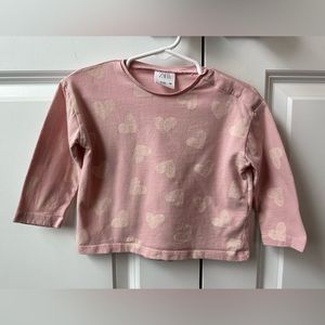 Zara Girls Pink and Cream Heart Long Sleeve Shirt (Size 9-12 Months)